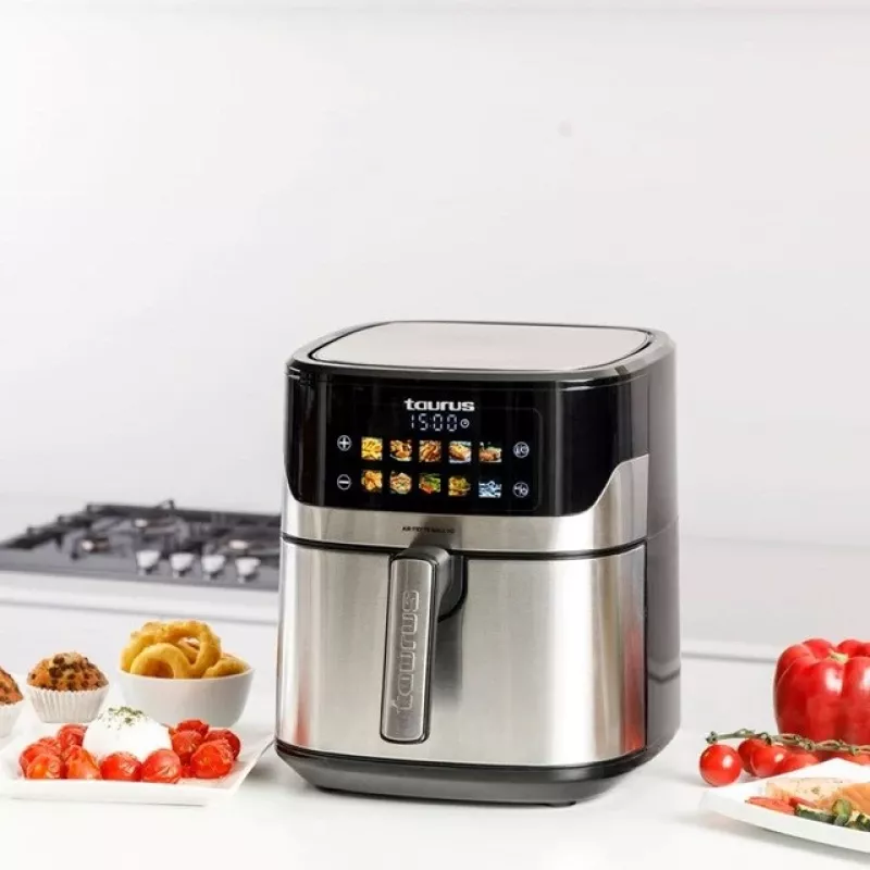 Freidora de aire Taurus Air Fry 7S 1600W 6,5L, acero inoxidable, 8 programas, 80–200°C, control táctil