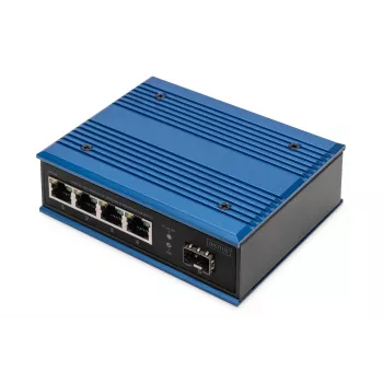 Conmutador de red Digitus 4 puertos Gigabit Ethernet PoE, industrial, no gestionado, 1 uplink SFP