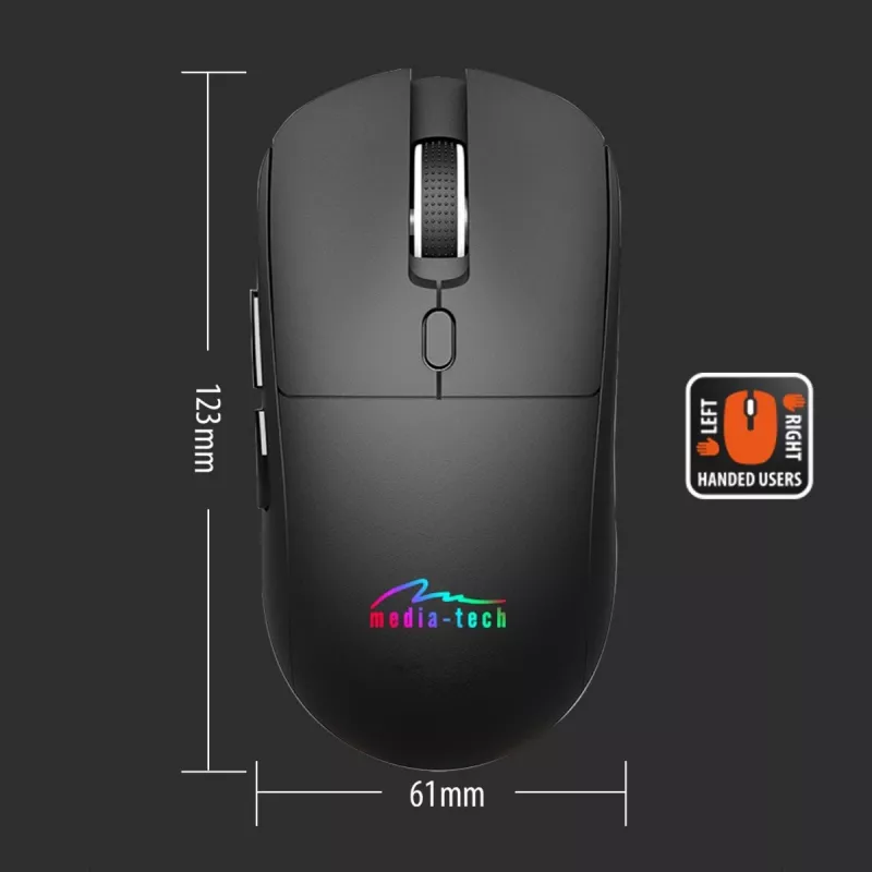 Ratón inalámbrico MEDIA-TECH MT1124 BT/RF Silent & Recharge — ambidiestro, 3200 DPI, Bluetooth + 2,4 GHz USB, 6 botones, recargable