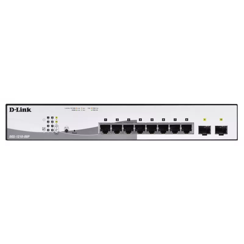 D-Link DGS-1210-08P/E Managed L2 Gigabit Ethernet (10/100/1000) Power over Ethernet (PoE) Negro