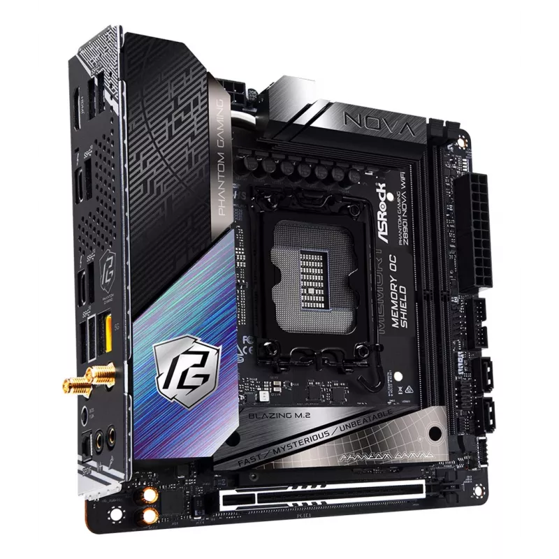 Placa base ASRock Phantom Gaming Z890I Nova WiFi — Intel Z890, LGA 1851, Mini-ITX, DDR5, 2x M.2, Wi‑Fi 6E/7, 5Gb LAN, Thunderbolt