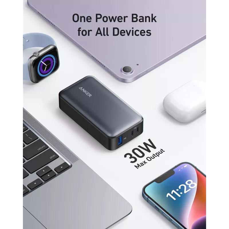 Anker PowerCore 533 - Batería externa - 10000 mAh - 30 vatios - 3 A (24 pines USB-C) - Negro (A1256G12)