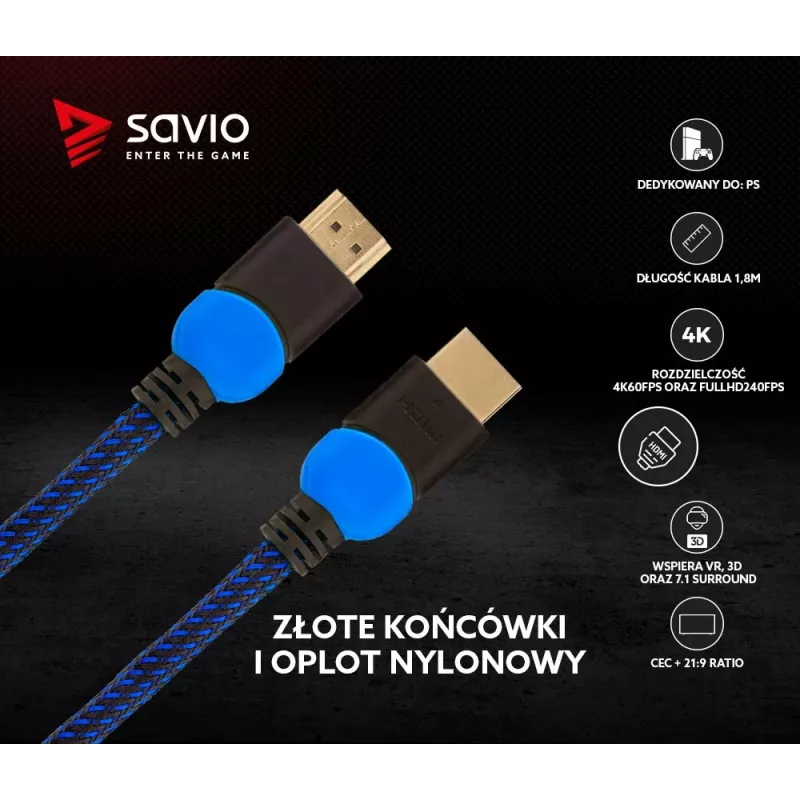 Cable HDMI Savio GCL-02 1,8 m HDMI Type-A (estándar) negro, azul