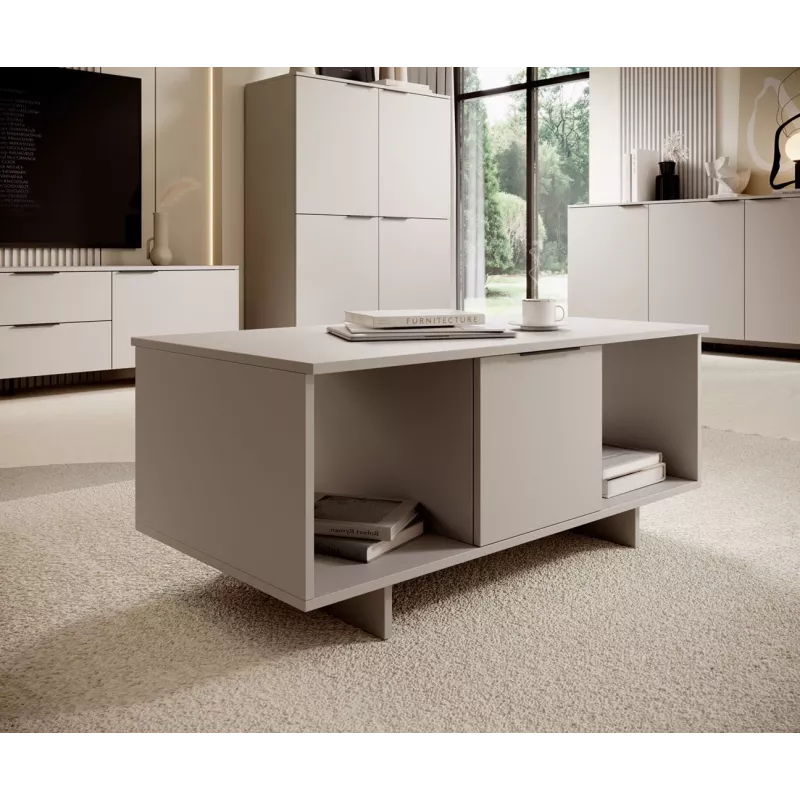 Mesa de centro Cama Meble ALMA 100×55×55 cm, tablero rectangular beige, acabado cashmere