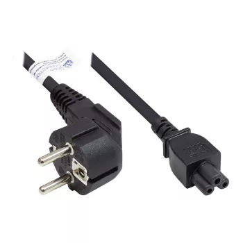 Cable de alimentación con conector Schuko tipo E+F (CEE 7/7, en ángulo) a C5 (recto) para portátil, negro, 0,75 mm², 3 m, Good Connections® (P0105-S030)