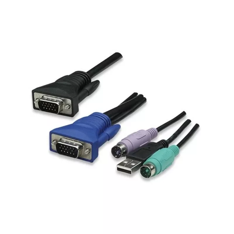 Conmutador KVM Intellinet 8 puertos para rack, combo USB + PS/2, visualización en pantalla, cables incluidos (conector europeo de 2 pines)