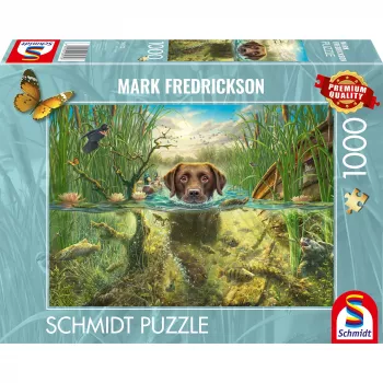 Mark Fredrickson: dog love - labrador marrón en agua fría, puzzle 1000 piezas