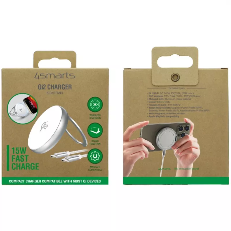 4smarts Qi2 Charger Kickstand Silver White - Cargador (540987)