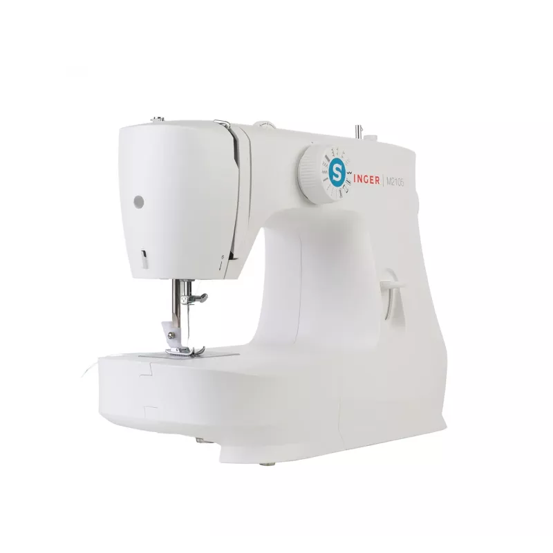 Máquina de coser semiautomática SINGER M2105 – 8 tipos de puntada, ojal en 4 pasos, brazo libre, eléctrica, blanca