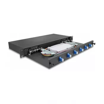 Caja de empalme de fibra óptica DeLOCK 66997 negra metal 482x220 mm
