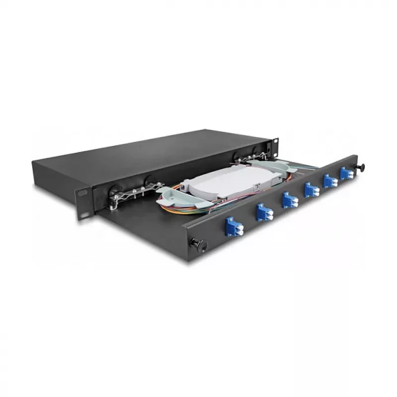 Caja de empalme de fibra óptica DeLOCK 66997 negra metal 482x220 mm