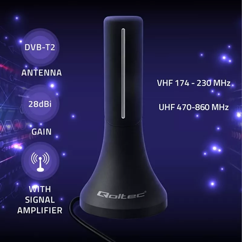 Antena de televisión QOLTEC TV DVB-T/T2 Qoltec (interior/exterior) Modelo 57065