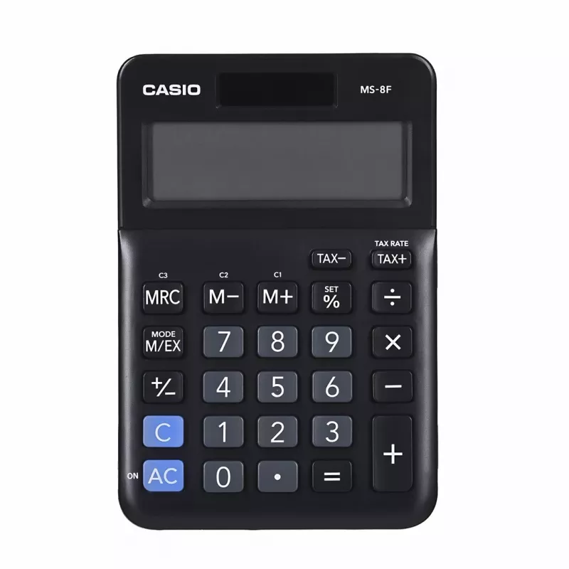 Casio MS-8F calculadora de sobremesa básica, de 8 dígitos, a pilas/solar, negra