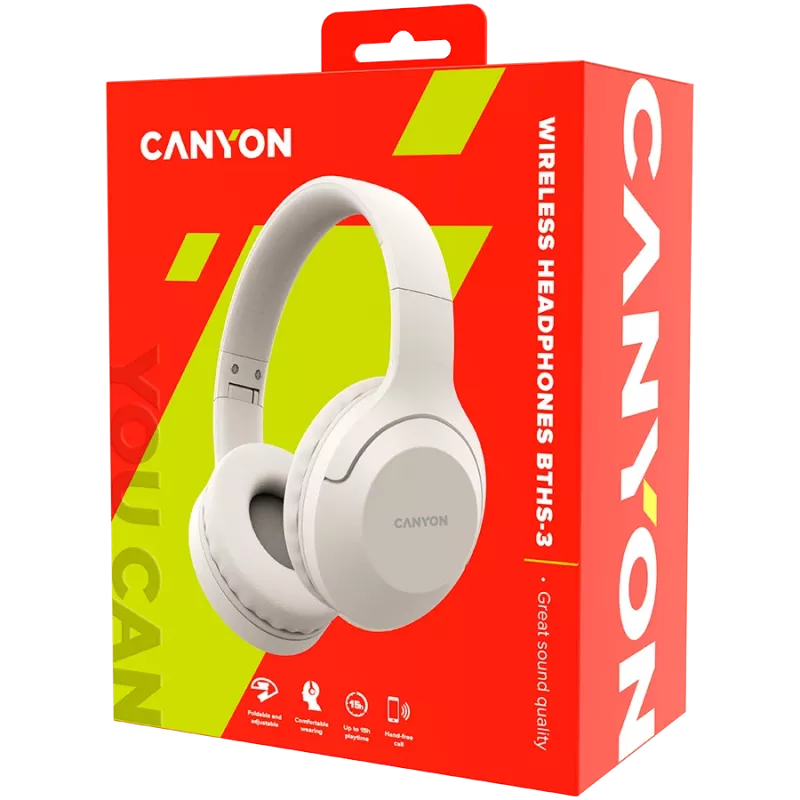 Auriculares con micrófono Bluetooth Canyon BTHS-3 on-ear/estéreo/BT5.1 beige retail (CNS-CBTHS3BE)