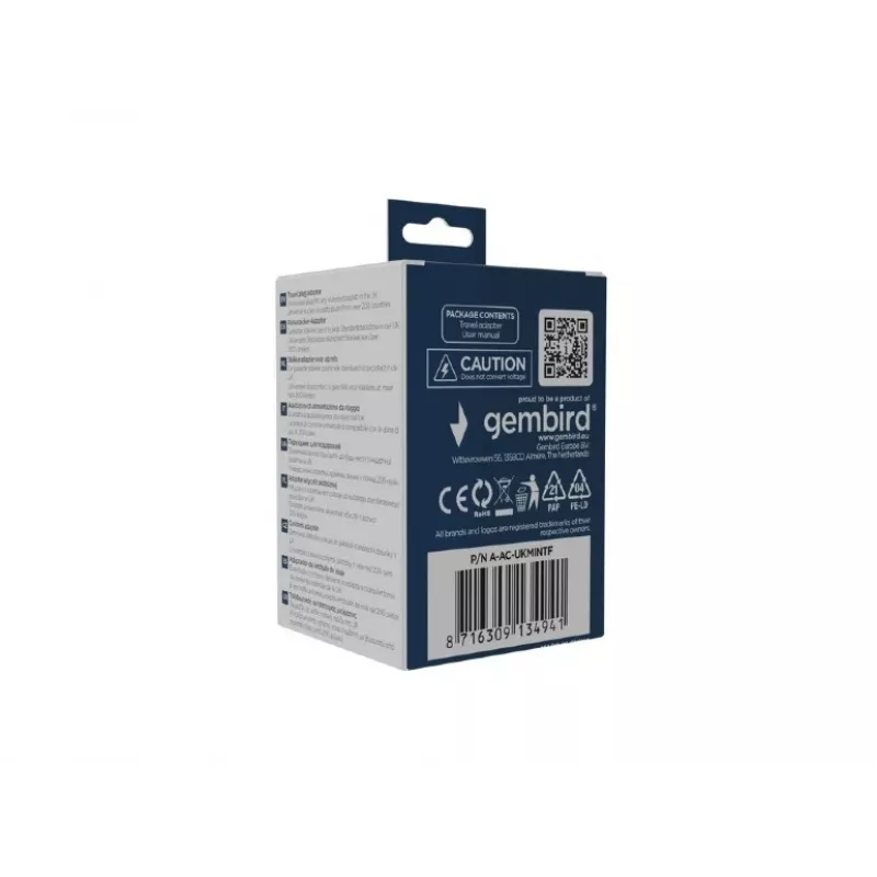 Adaptador de red GEMBIRD A-AC-UKMINTF – enchufe UK tipo G a entrada IEC-C13, 15 A
