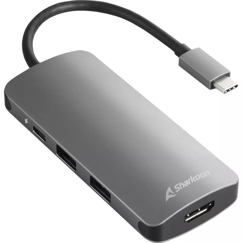 Adaptador multipuerto Sharkoon USB 3.0 Type-C 3.2 Gen 1 gris