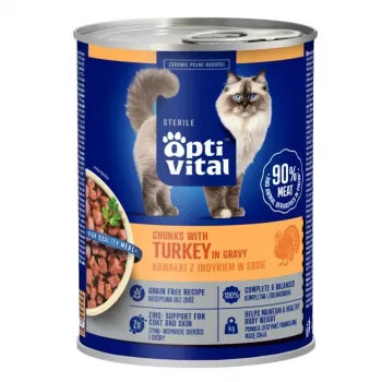 OptiVital Lata Sterile – Alimento completo para gatos esterilizados con pavo en salsa 415 g