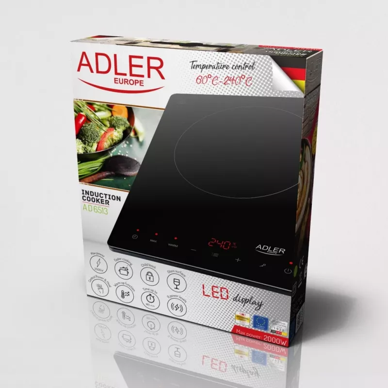 Adler AD 6513 placa de cocina negra de sobremesa 29 cm zona placa de inducción 1 zona(s)