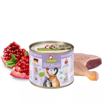 Comida húmeda para gatos Fox4Pets DeliCATessen Pato y aves 200 g, alimento completo para gatos adultos, 80 % de humedad