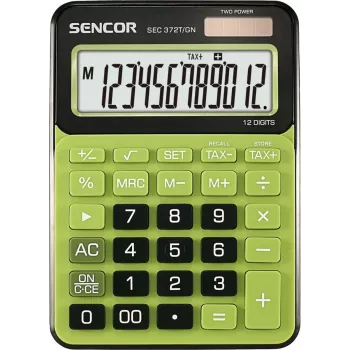 Calculadora de sobremesa SENCOR SEC 372GN LCD de 12 dígitos, operaciones básicas, alimentación solar y por pilas