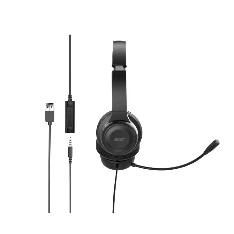 Acer AHW154 GP.HDS11.02D auriculares de oficina con cable, estéreo, conector jack, micrófono flexible integrado, negros