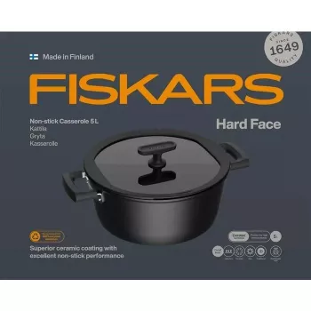 Olla de cerámica Fiskars HARD FACE 5 L con tapa, revestimiento antiadherente