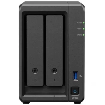 Servidor de almacenamiento NAS SYNOLOGY DP320 sobremesa R1600, 8 GB RAM, 16 TB, 2 bahías, soporte HDD, RAID, negro