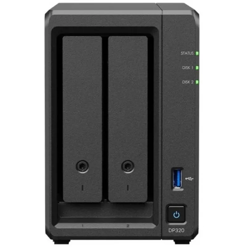 Servidor de almacenamiento NAS SYNOLOGY DP320 sobremesa R1600, 8 GB RAM, 16 TB, 2 bahías, soporte HDD, RAID, negro