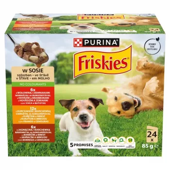 PURINA Friskies Adult Beef, Chicken & Lamb in sauce comida húmeda para perros multipack 24x85 g
