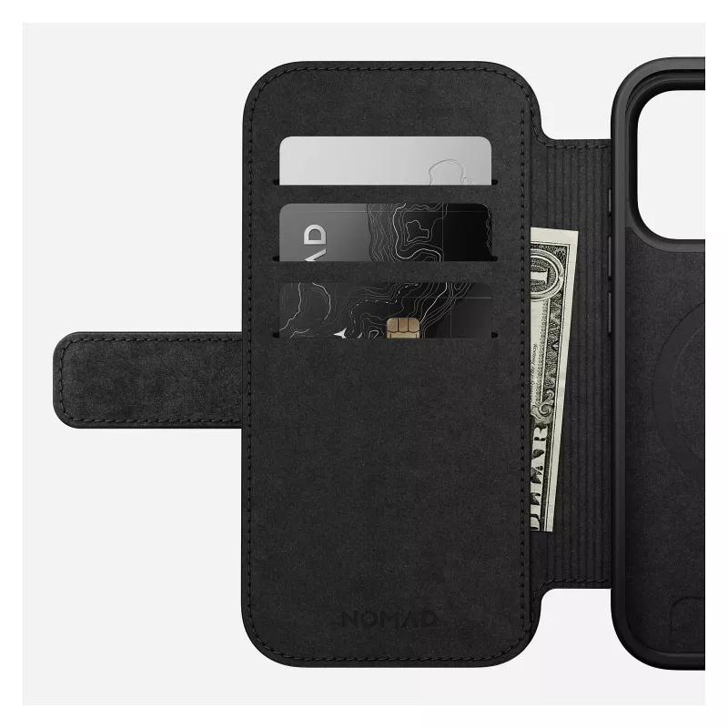 Funda tipo folio Nomad Modern Leather Folio para iPhone 17 Pro, cuero + aluminio, 6,3