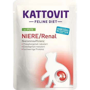 Comida húmeda para gatos KATTOVIT Niere/Renal 85 g bolsa – 12 x 85 g, ave (ternera, pollo, pato, pavo) para gatos adultos con insuficiencia renal