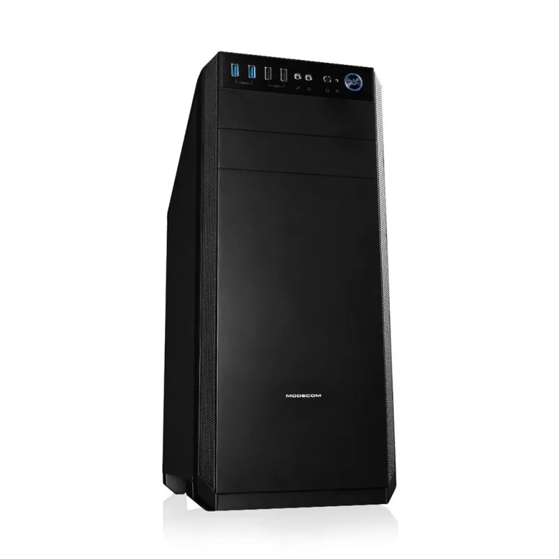 Carcasa de PC MODECOM Oberon Pro Midi Tower — negra, compatible con ATX/microATX/ITX, 7 ranuras de expansión, hasta 395 mm GPU, 5 bahías HDD/3 SSD