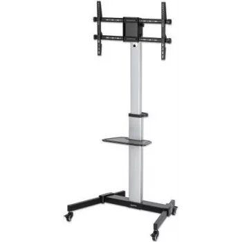 Manhattan Soporte móvil para TV y monitores, Para pantallas: 37 pulgadas a 86 pulgadas, Inclinación de -10 a 5°, Rotación de 90°, Compatibilidad VESA: todas entre 200x200 y 600x400 mm – comprueba las dimensiones de los cuatro orificios de montaje en la parte posterior de la pantalla para asegurarte de que encaja, Máx. 50 kg, soporte