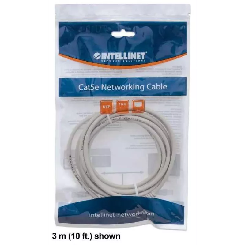 Cable de red de parcheo Intellinet, Cat6, 1 m, gris, CCA, U/UTP, PVC, RJ45, contactos dorados, snagless, con protección antiacodamiento, garantía de por vida