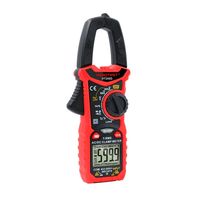 Pinza amperimétrica digital Habotest HT206D — True RMS, NCV, comprobador de corriente/tensión compacto