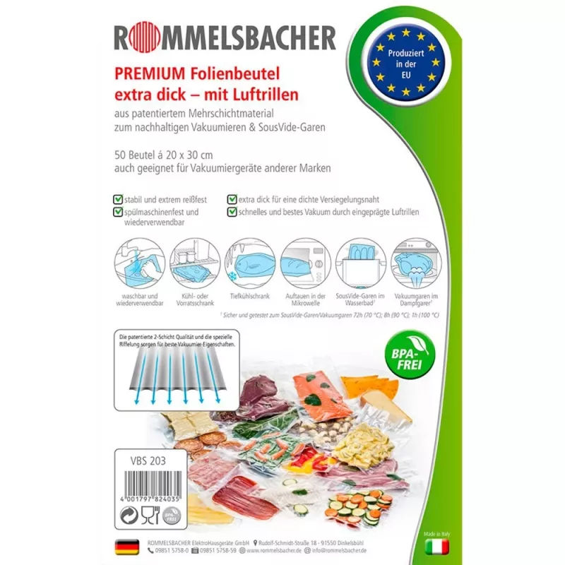 Rommelsbacher VBS 203 bolsas de envasado al vacío, 20 x 30 cm, 50 uds.