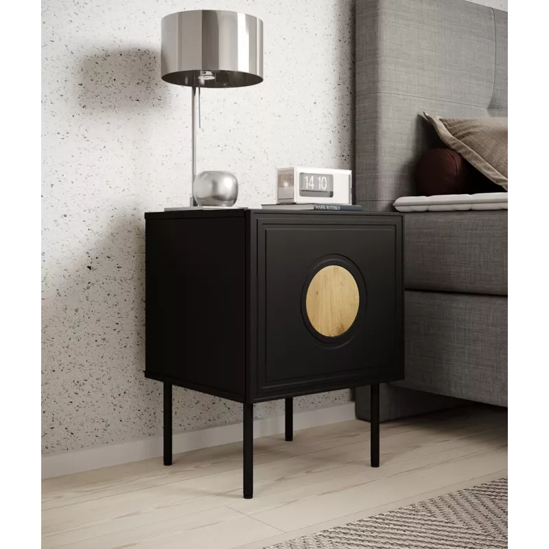 Set de mesitas de noche 2 uds. cama meble PALAZZO 44,5×40×59 cm negro y roble craft — 1 puerta, laminado mate, patas metálicas