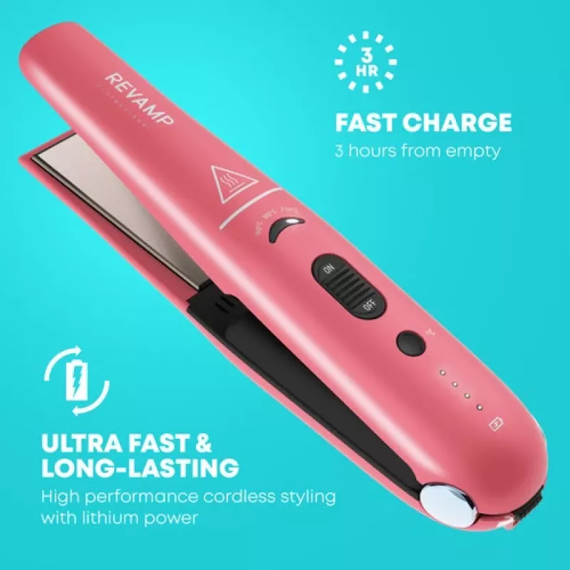 Plancha alisadora de cerámica inalámbrica Revamp ST-1700PK-EB — compacta rosa