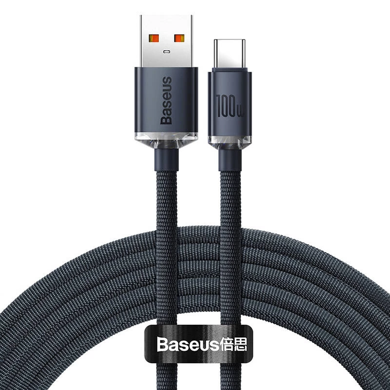 Baseus Crystal Shine Cable USB a USB-C, 100W, 2m (negro)