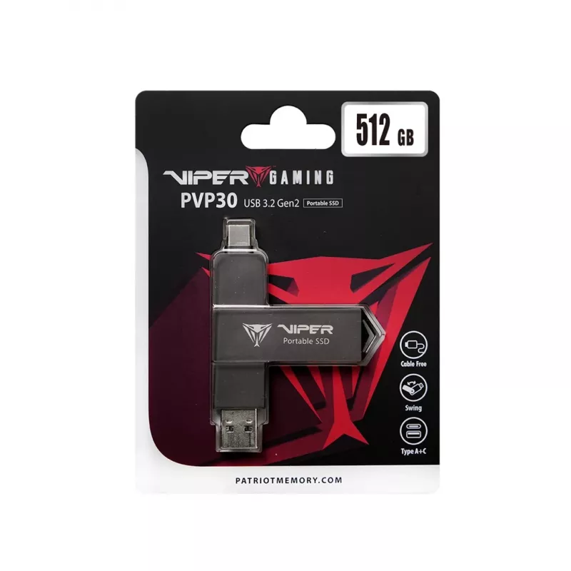 Patriot PVP30 SSD externo de 512 GB, Duo A+C USB 3.2 Gen2, aluminio