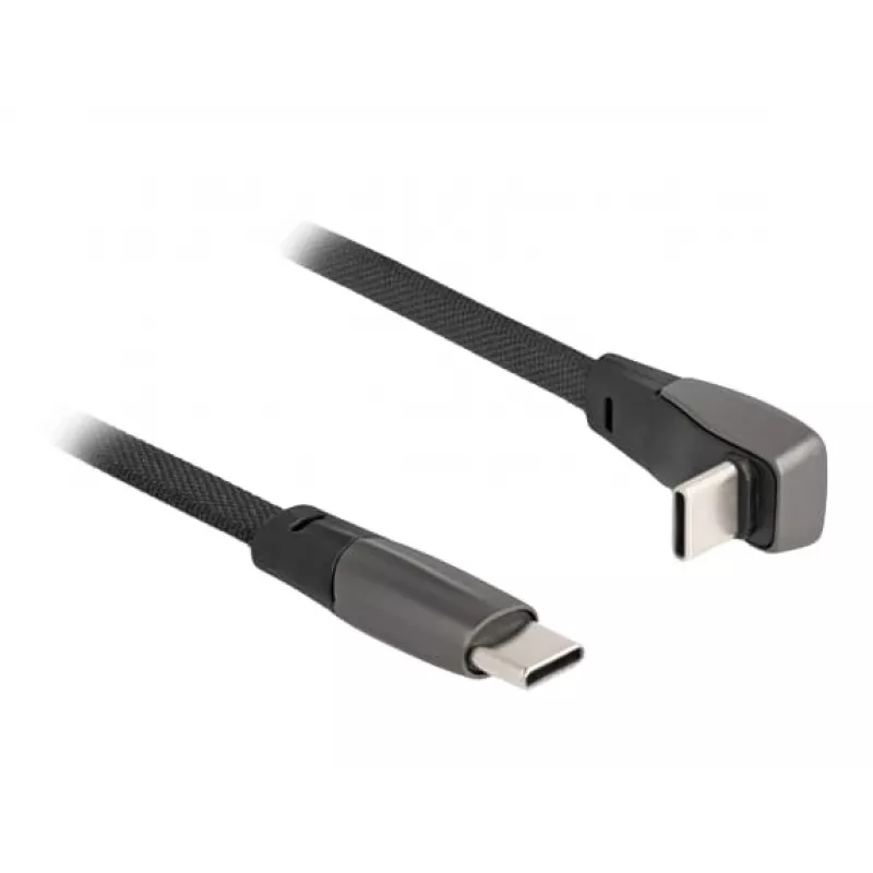Cable plano USB 2.0 DeLOCK conector macho USB Type-C a conector macho USB Type-C en ángulo PD 3.0 60 W 14 cm negro