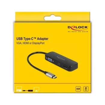 Adaptador USB Tipo-C DeLOCK a VGA HDMI DisplayPort 4K 60 Hz
