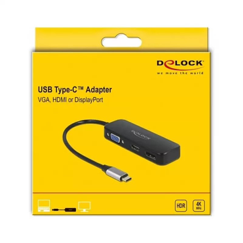 Adaptador USB Tipo-C DeLOCK a VGA HDMI DisplayPort 4K 60 Hz
