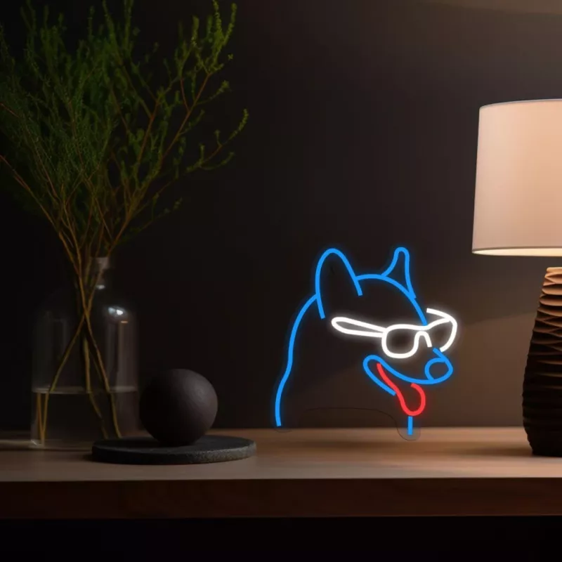 Letrero de neón MANTA Neon Lights Dog with Glasses Manta SNL69MT – lámpara de pared LED de neón decorativa con diseño de perro