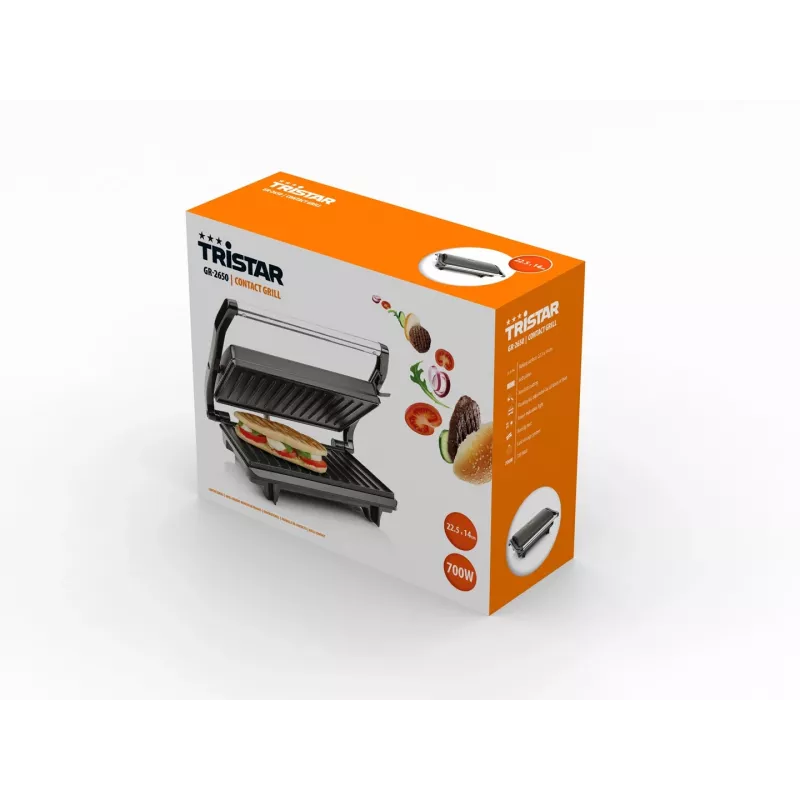 Parrilla de contacto Tristar GR-2650 700W negra acero inoxidable rectangular