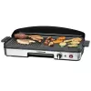 Parrilla eléctrica de mesa Rommelsbacher BBQ 2003 — 1900 W, 50×25 cm, estriada + teppanyaki, termostato continuo, plateado/negro