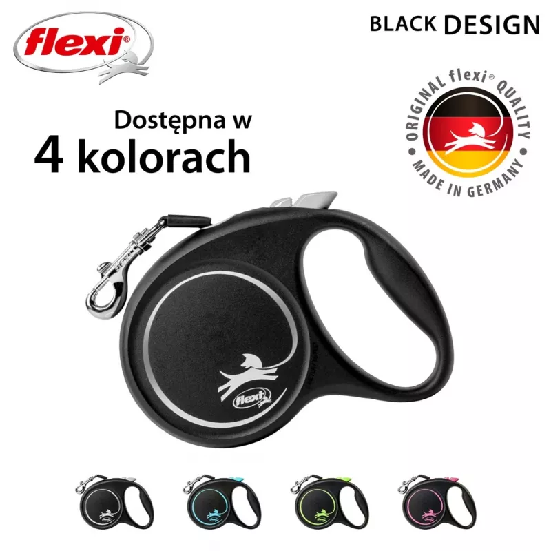 Flexi Black Design M correa extensible para perros, cinta de 5 m, hasta 25 kg