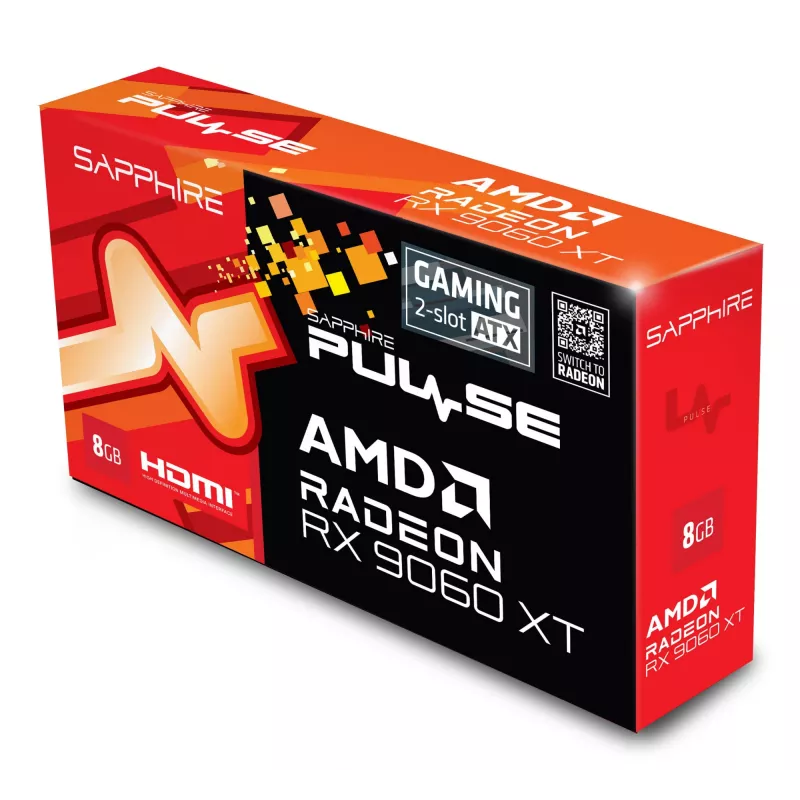 Tarjeta gráfica Sapphire Radeon RX 9060 XT – 8 GB GDDR6, 128 bits, PCIe x16 5.0, refrigeración de doble ventilador