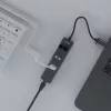 Hub USB-A SAVIO con RJ-45 Gigabit Ethernet AK-57 — 3× USB-A + RJ-45, host USB 3.2 Gen 1 Micro‑B, 5 Gbit/s, 4 puertos, gris