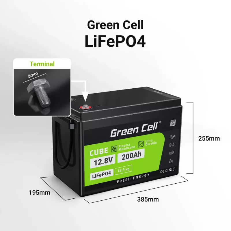 Batería LiFePO4 Greencell - 200Ah - 12.8V - 2560Wh L (CAV04S)